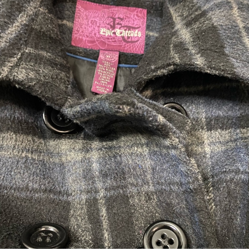 Epic Threads 2010 girls XL wool blend plaid button up winter jacket coat - Picture 4 of 9